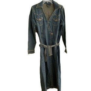 Vintage 90s Denim Midi Dress Womens 12 Distressed
